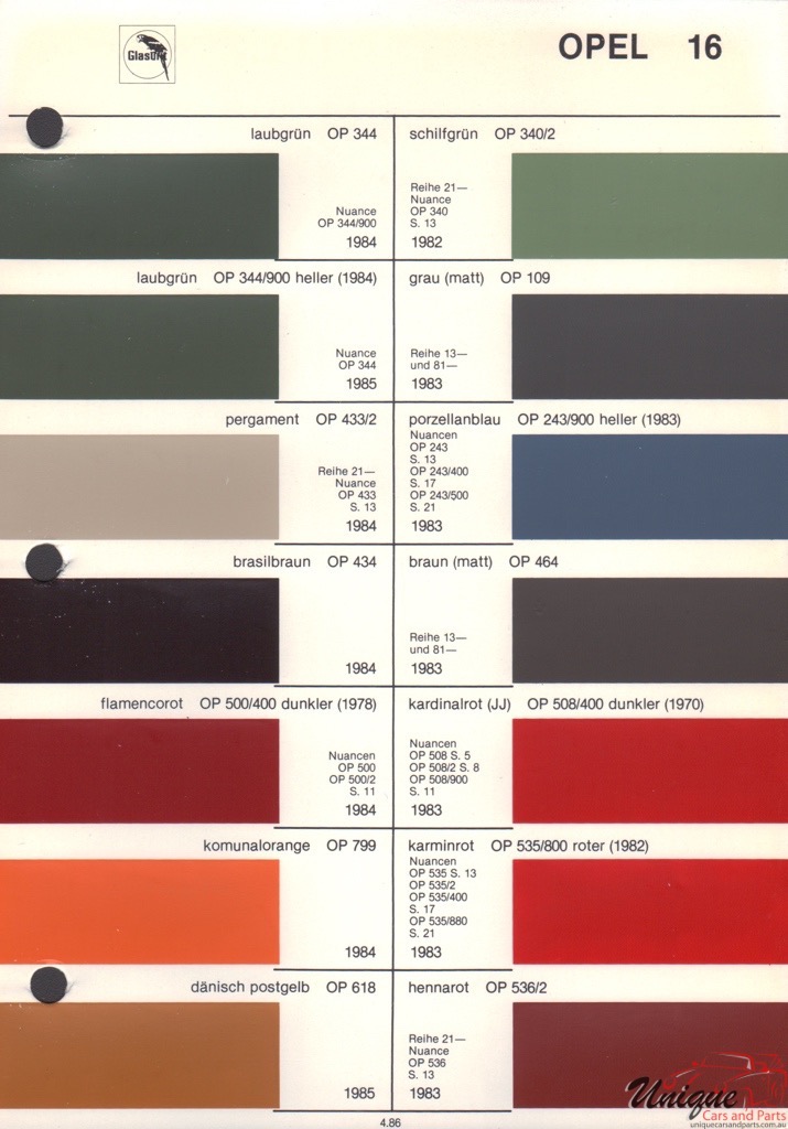 1984 Opel Paint Charts Glasurit 5